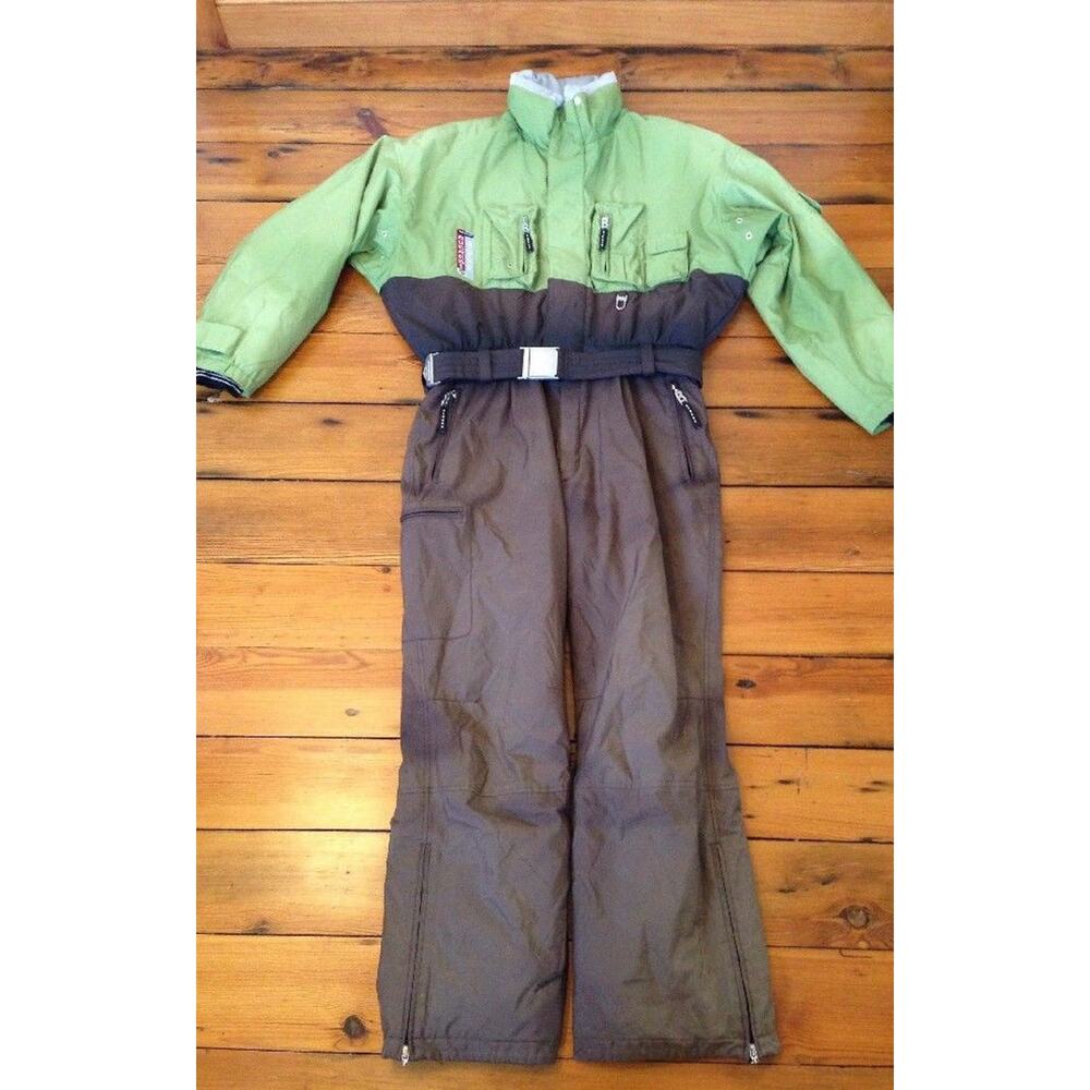 Vintage Bogner Sport Green Brown Polyester Snow Winter Ski Suit Jumpsuit 40 54"